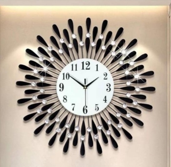madhuram black color crystal wall clock clock, 24 / 30 inch diameter