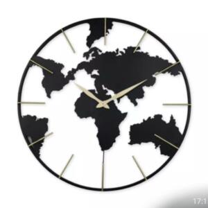 world map, metal clock